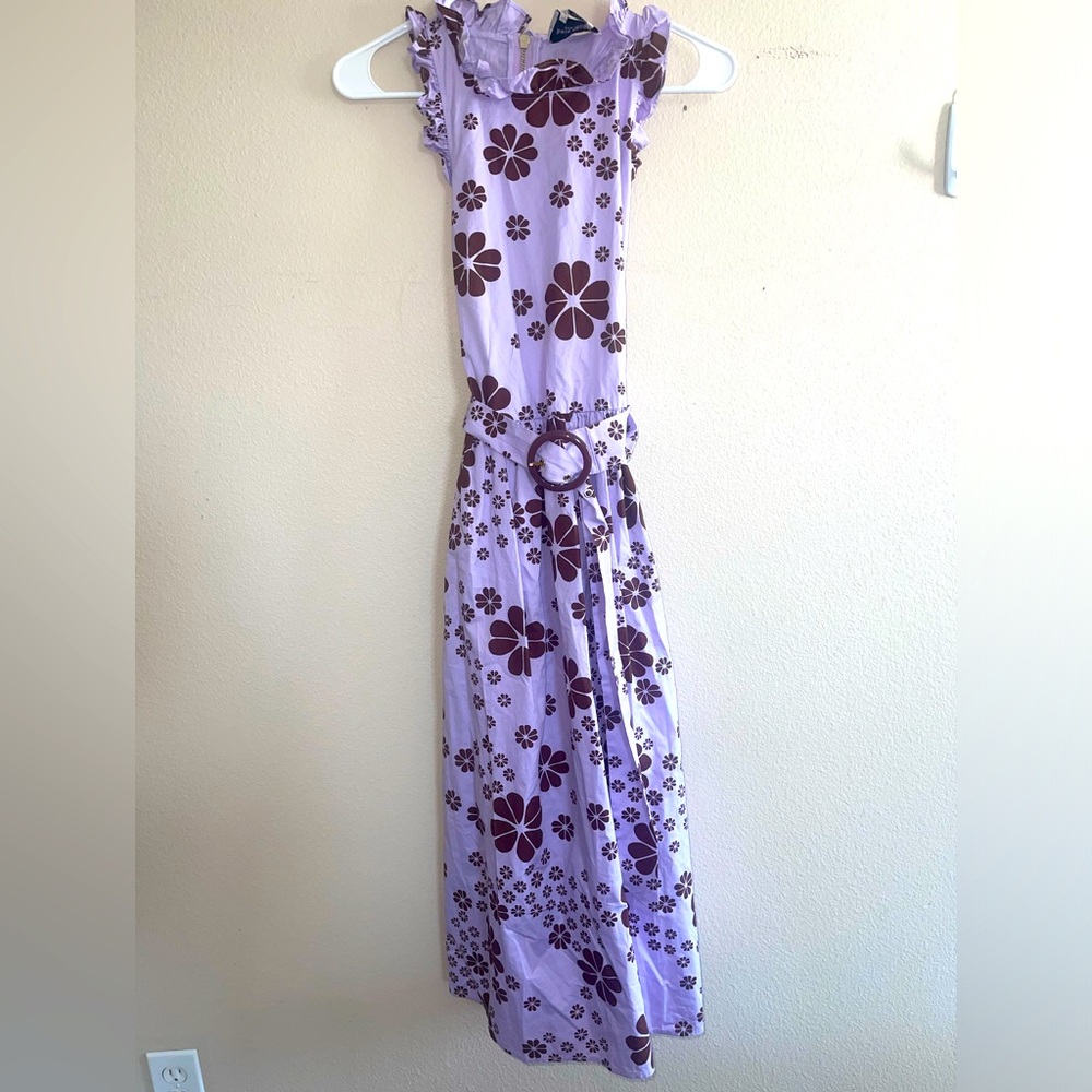 Kate Spade Sleeveless Lavender & Plum Daisy Belted Full Midi Dress size 2